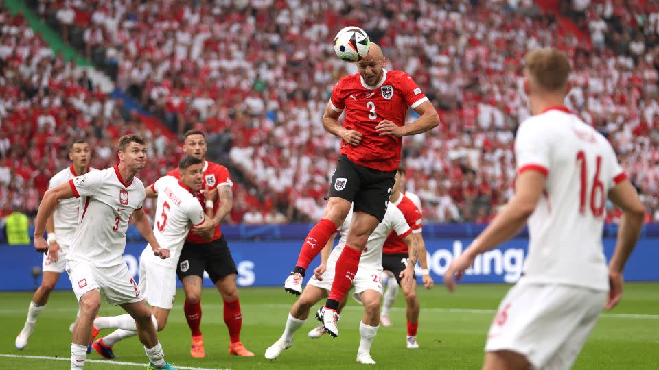 Trauner scores his team's first goal in the game against Poland. - Julian Finney/Getty Images