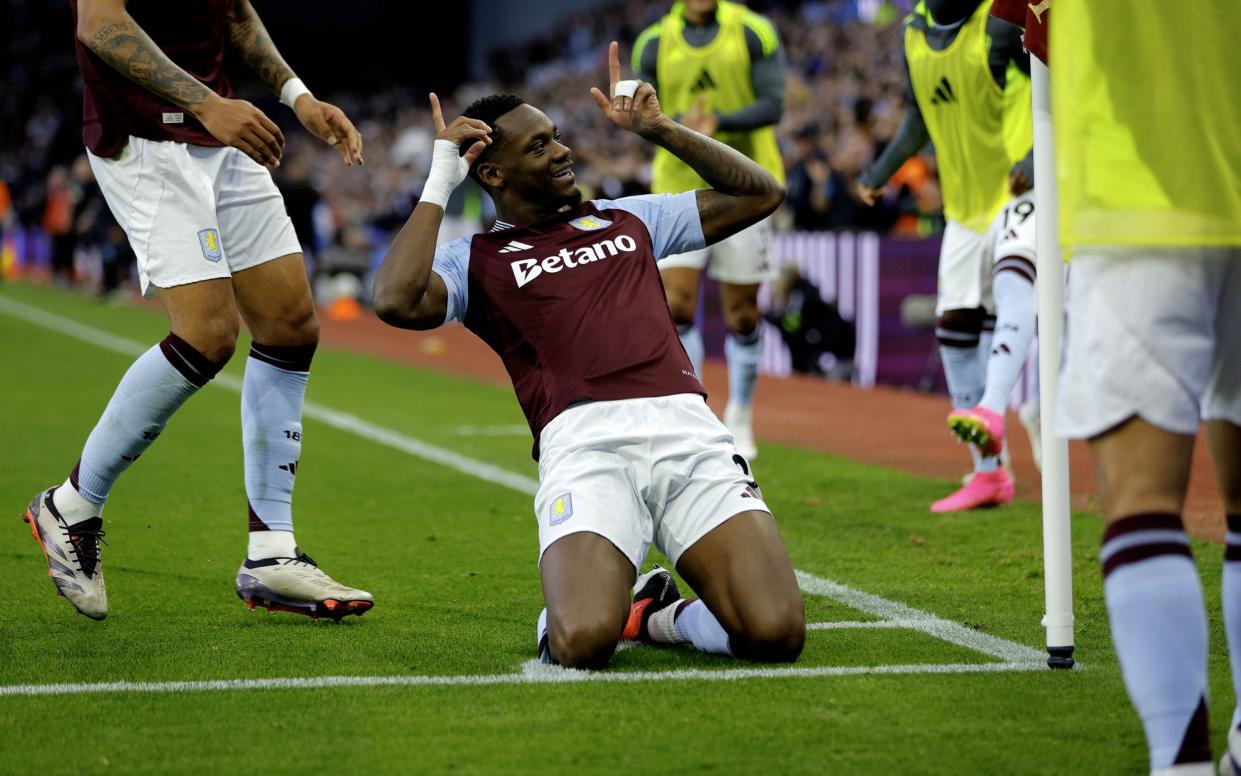 Jhon Duran of Aston Villa celebrates scoring a goal during the Premier League match between Aston Villa FC and Everton FC