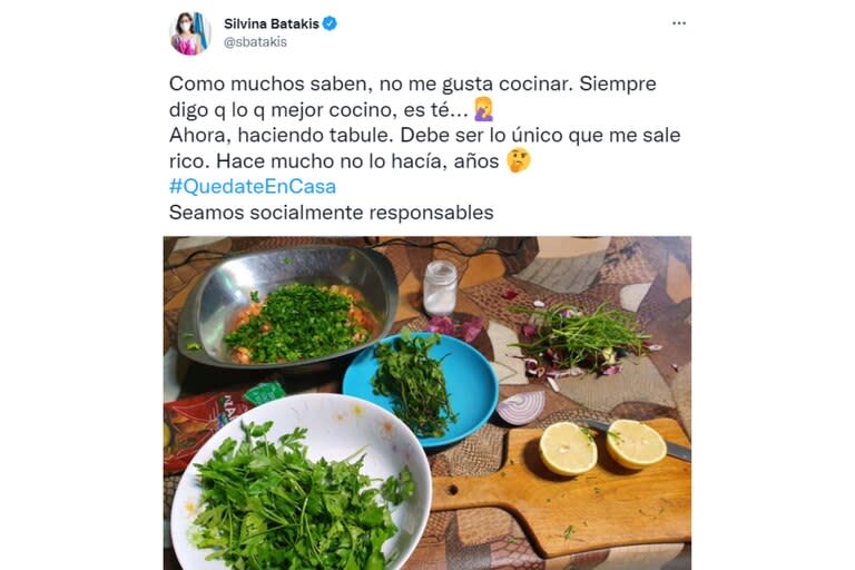 Durante el principio de la cuarentena, Silvina Batakis compartió varias recetas