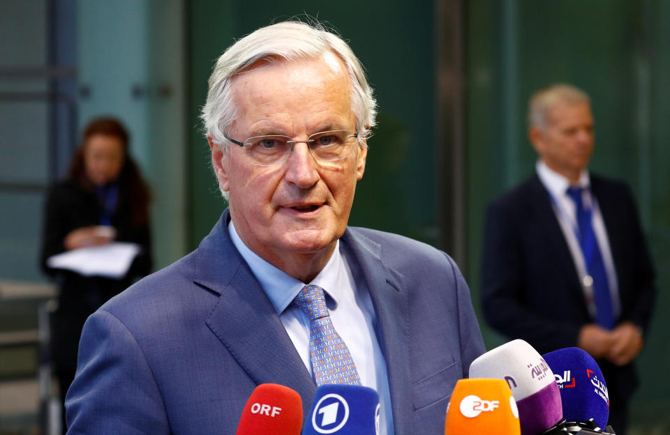 EU's Chief Brexit Negotiator Michel Barnier talks to the media as he arrives to take part in General Affairs council addressing the state of play of Brexit, in Luxembourg October 15, 2019.  REUTERS/Francois Lenoir