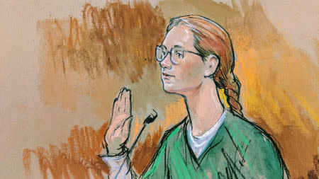 Accused Russian agent Maria Butina pleads guilty to a single conspiracy charge in a deal with prosecutors and admitted to working with a top Russian official to infiltrate a powerful gun rights group and influence U.S. policy toward Moscow, in this courtroom sketch in U.S. District Court in Washington, U.S., December 13, 2018. REUTERS/Bill Hennessy