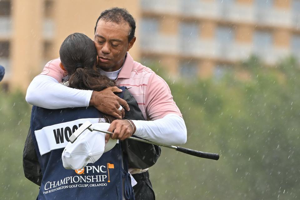 Sam Woods and Tiger Woods at 2023 PNC Championship.