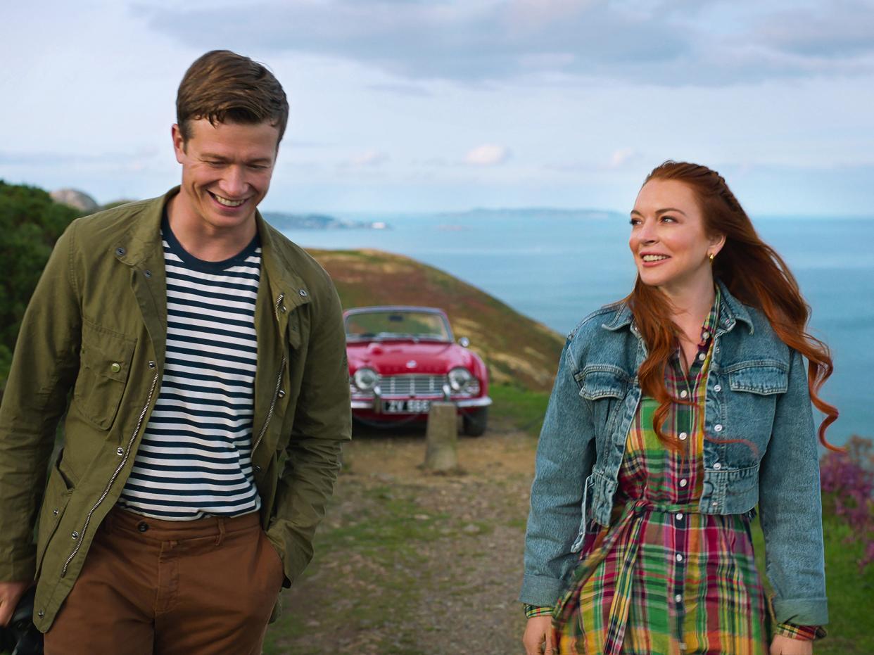 Ed Speleers as James Thomas and Lindsay Lohan as Maddie Kelly in "Irish Wish."