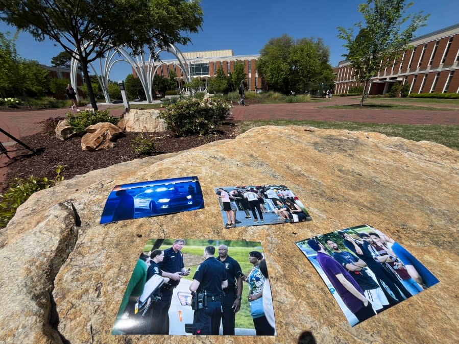 Photos of the tragic day in front of a memorial in honor of the students killed April 30, 2019.