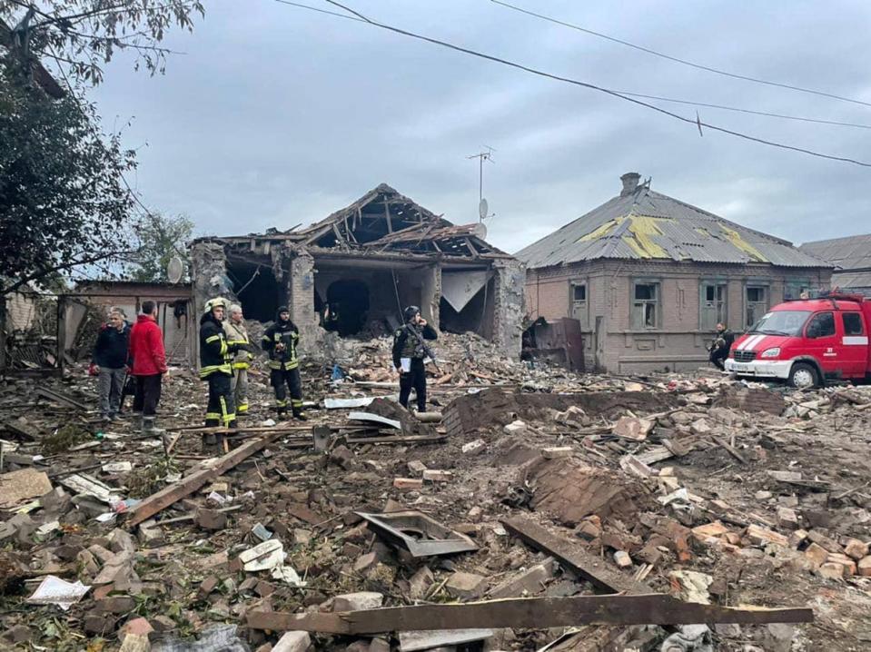 The aftermath of the deadly missile attack on Slovyansk that killed 25-year-old Kateryna (Slovyansk city mayor’s office/Supplied)