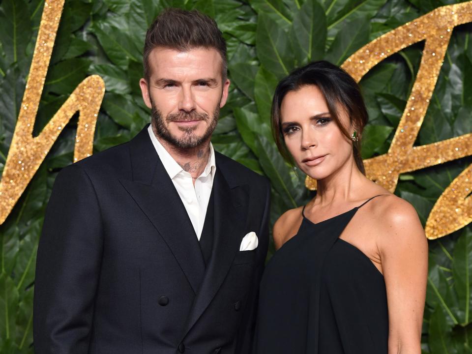 LONDON, ENGLAND - DECEMBER 10: David Beckham and Victoria Beckham arrive at The Fashion Awards 2018 In Partnership With Swarovski at Royal Albert Hall on December 10, 2018 in London, England.