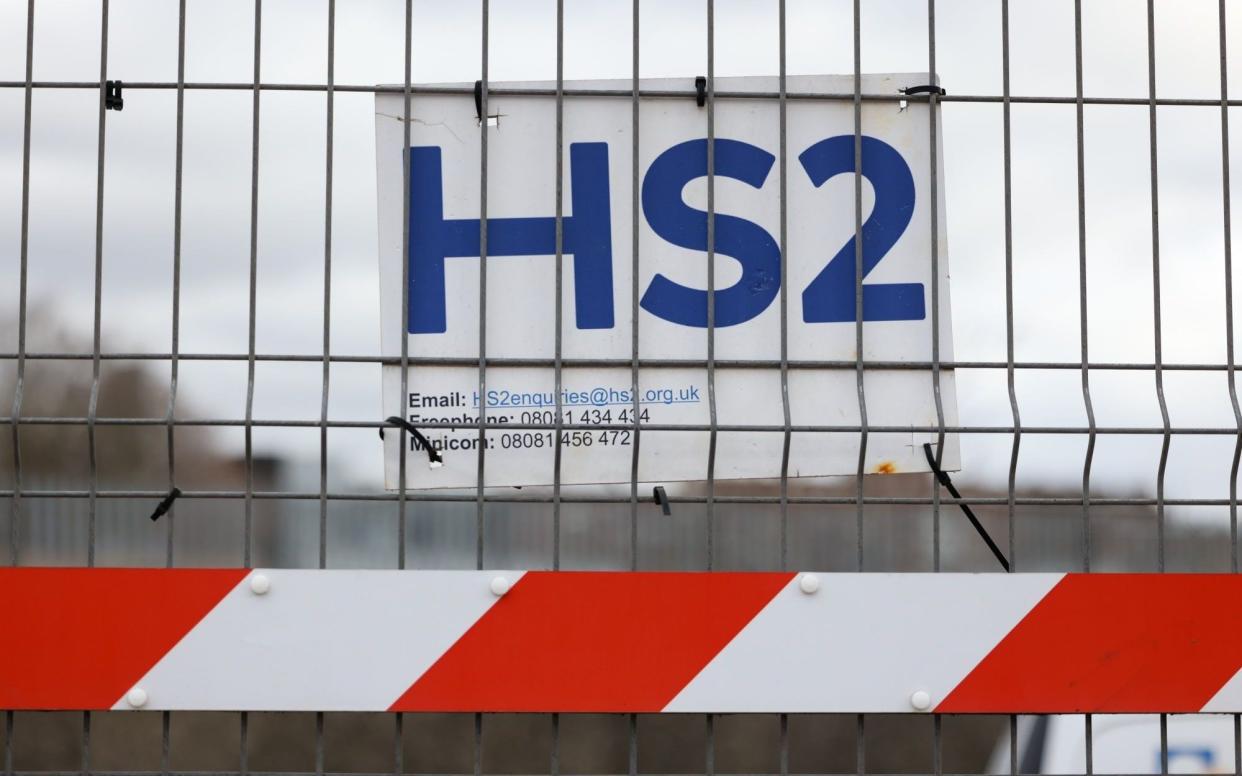 An HS2 sign on a construction site near Euston, London - Chris Ratcliffe/Bloomberg