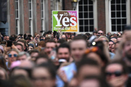 People celebrate the result of yesterday's referendum on liberalizing abortion law, in Dublin, Ireland, May 26, 2018. REUTERS/Clodagh Kilcoyne