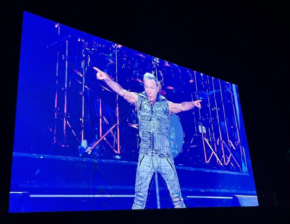 Bruce Dickinson, the lead vocalist of English heavy metal band Iron Maiden, performs on the opening night of the Power Trip music festival on Friday, Oct. 6, 2023, at the Empire Polo Club in Indio, Calif.