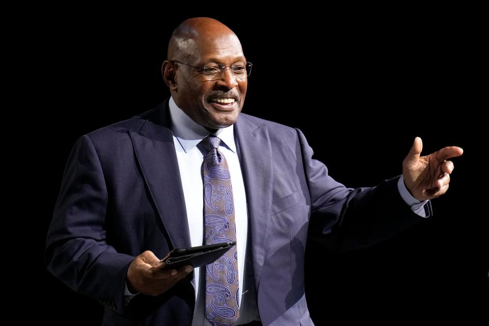 Jun 15, 2023; Columbus, Ohio, USA;  Archie Griffin takes the stage during the 2023 Central Ohio High School Sports Awards at Greater Columbus Convention Center.