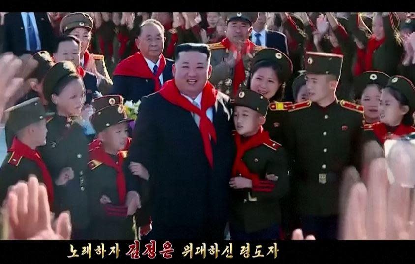 North Korean leader Kim Jong Un is seen in a music video for a propaganda song released by the country's state-run media on April 19, 2024, entitled 