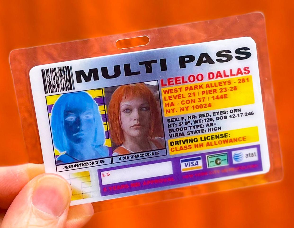 his photo shows a fan-made Multi Pass like the one seen in "The Fifth Element." A free screening of the 1997 sci-fi action movie will be held on Aug. 13 at Dudley Park in Athens, Ga.