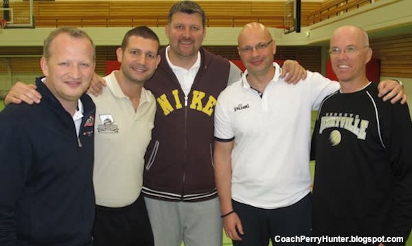 Henryville basketball coach Perry Hunter at a coaching clinic in Iceland