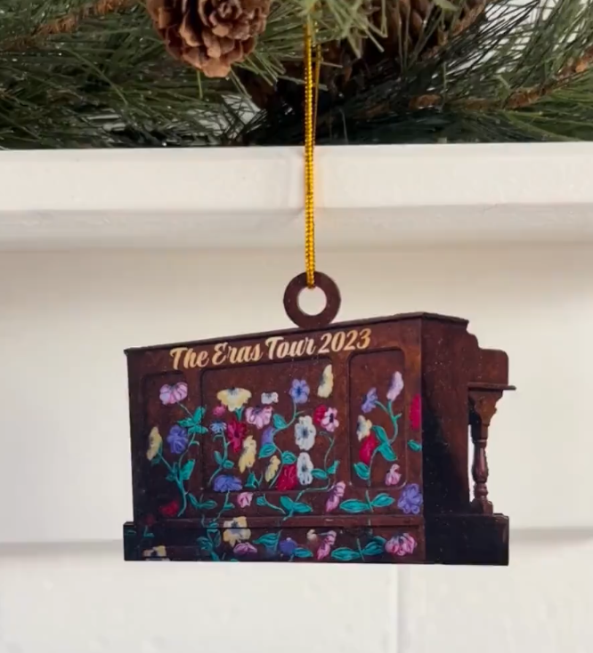 piano-shaped ornament with painted flowers