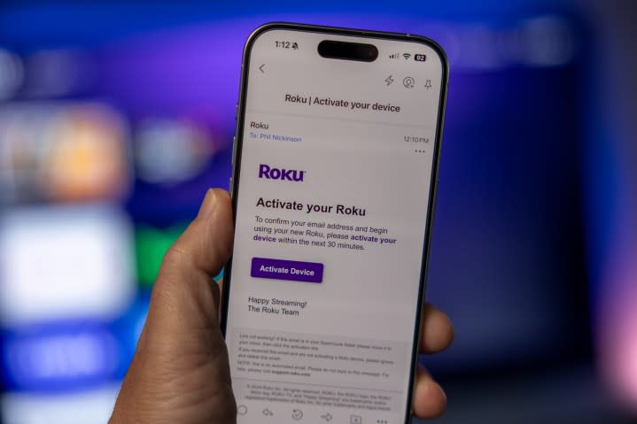 The email received after manually entering your email address when activating a Roku device.