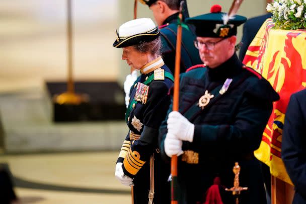 PHOTO: Britain's Princess Anne and other members of the royal family hold a vigil at the coffin of Queen Elizabeth II, at St Giles' Cathedral, Edinburgh, Scotland, on Sept. 12, 2022. (Jane Barlow, Pool via AP)