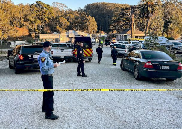 PHOTO: First responders work one of multiple crime scenes where four people were shot and killed Jan. 23, 2023, in Half Moon Bay, Calif. (Nhat V. Meyer/MediaNews Group/East Bay Times via Getty Images)