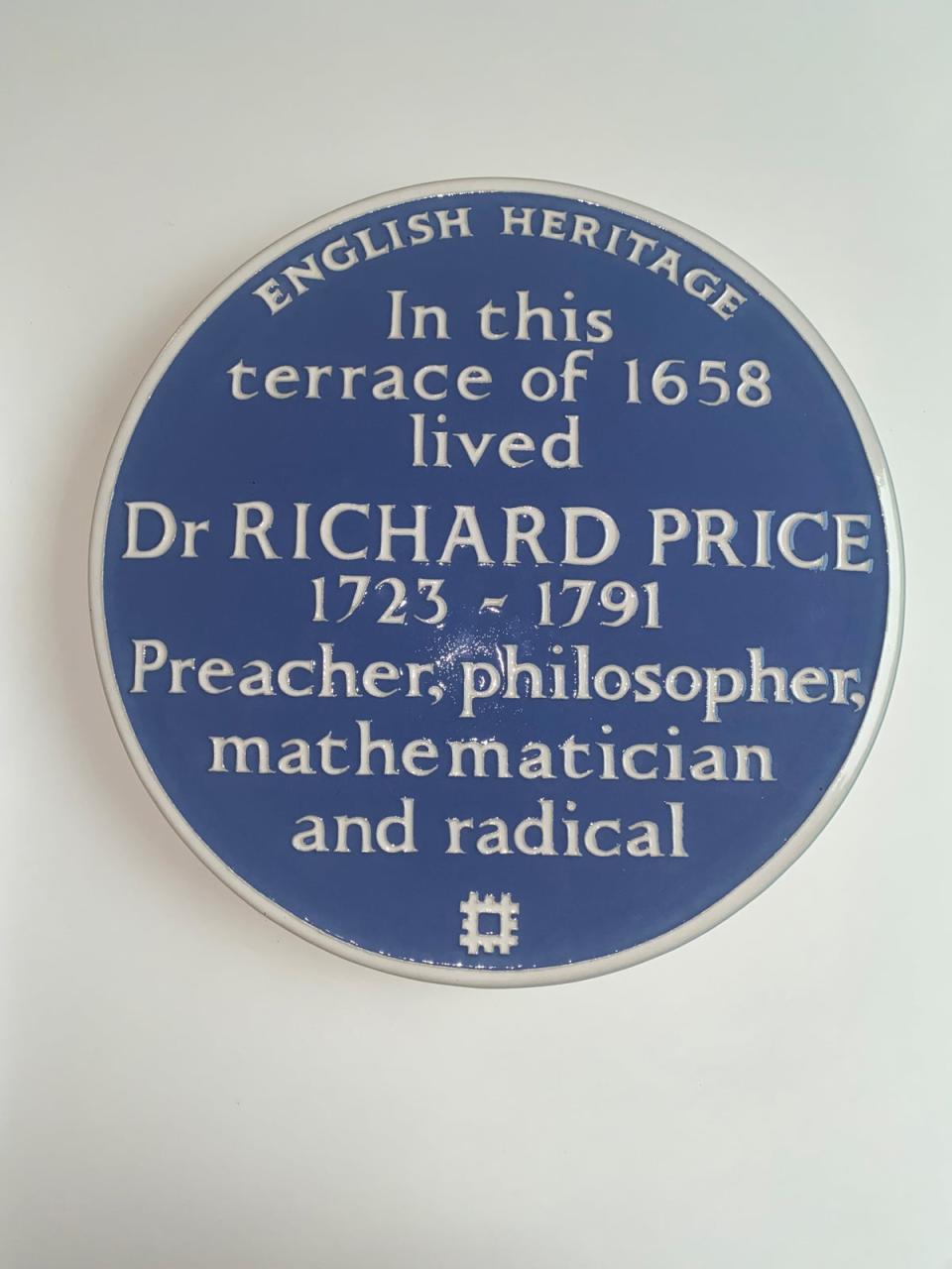 The plaque honouring Richard Price (English Heritage)
