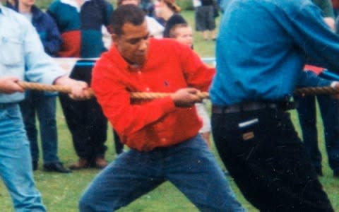 Khalid Masood pictured in 2003 taking part in a tug-of-war competition - Credit: Julian Simmonds