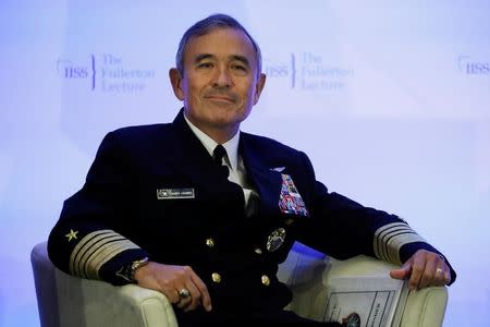 FILE PHOTO - U.S. Navy Admiral Harry Harris Jr, head of the Pacific Command, attends at a Fullerton Lecture on "Challenges, Opportunities and Innovation in the Indo-Asia-Pacific", in Singapore October 17, 2017. REUTERS/Edgar Su