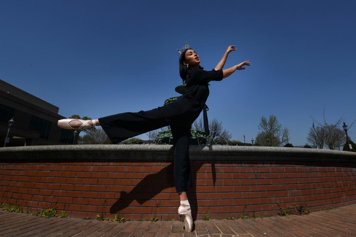 Miss Augusta Elleana Garcia poses for a portrait on the Augusta Riverwalk on Thursday, March 14, 2024. Garcia did ballet as her talent in the pageant.