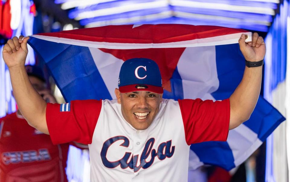Jesus Diaz, 31, arrives to loanDepot Park before the start of the semifinal game between United States and Cuba at the World Baseball Classic on Sunday, March 19, 2023, in Miami, Fla.