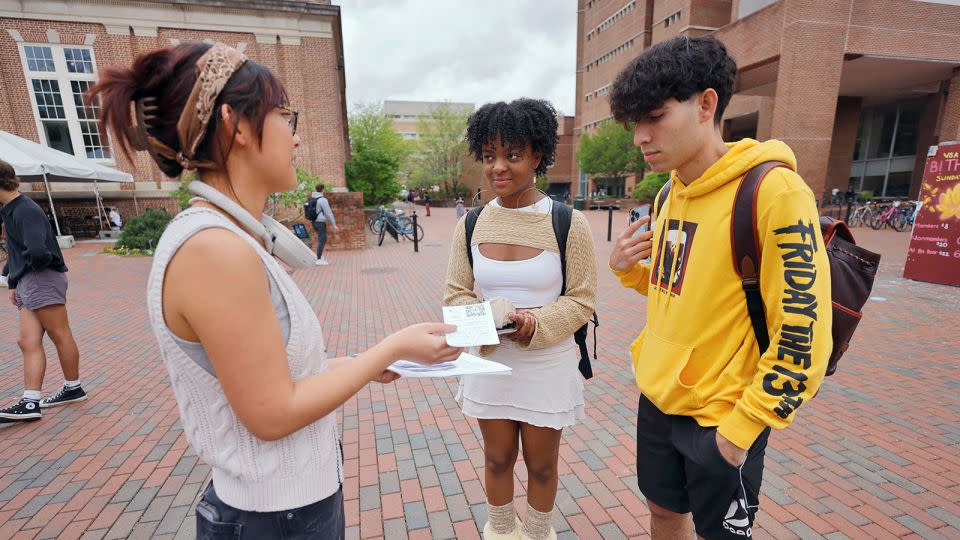 Adela Zhang of the Affirmative Action Coalition speaks to a diverse group of fellow students about race-conscious admissions to colleges as the Supreme Court weighs the issue, on the University of North Carolina campus in Chapel Hill, North Carolina in 2023. - Jonathan Drake/Reuters/File
