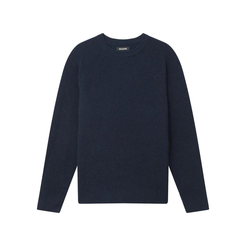 Navy Naadam Cashmere Waffle Crewneck Sweater