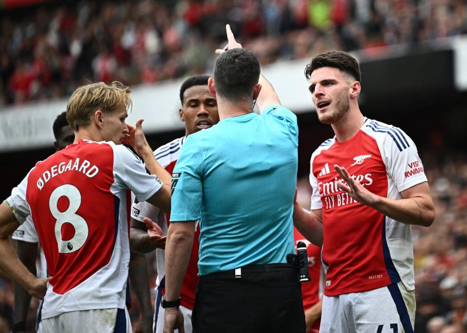 Declan Rice was sent off in Arsenal's Premier League match against Brighton (REUTERS)