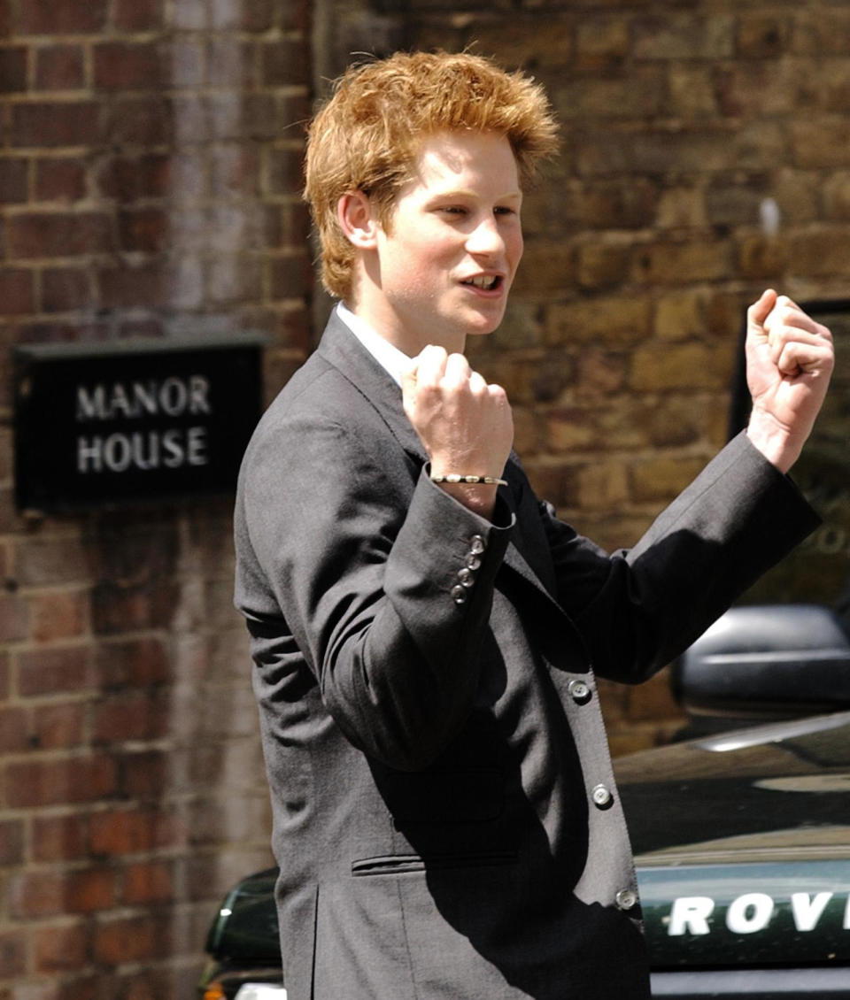 Prince Harry, the younger son of the Prince of Wales, punches the air as he leaves Eton College on his last day at the top public school where he has been a pupil for five years.  *   Like his older brother William, Harry has spent his Eton schooldays boarding at Manor House, on the site of the lodgings of probably the most famous Old Etonian of them all, victor of Waterloo, the Duke of Wellington. It has been announced that Prince Harry is to apply for entry to the Royal Military Acdemy at Sandhurst.   (Photo by Stefan Rousseau - PA Images/PA Images via Getty Images)