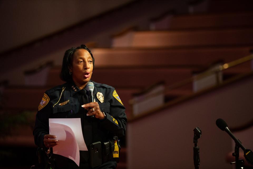 Tallahassee Police Department Deputy Chief Tonja Smith speaks to applicants to the department's new Citizens Advisory Council during an informational meeting held for them at Thomasville Road Baptist Church Monday, July 13, 2020. 