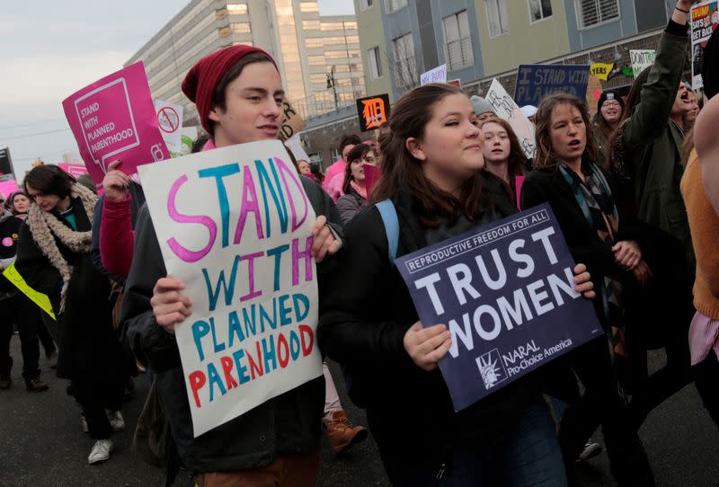FILE PHOTO: Pro-Choice supporters of Planned Parenthood rally outside a Planned Parenthood clinic in Detroit, Michigan