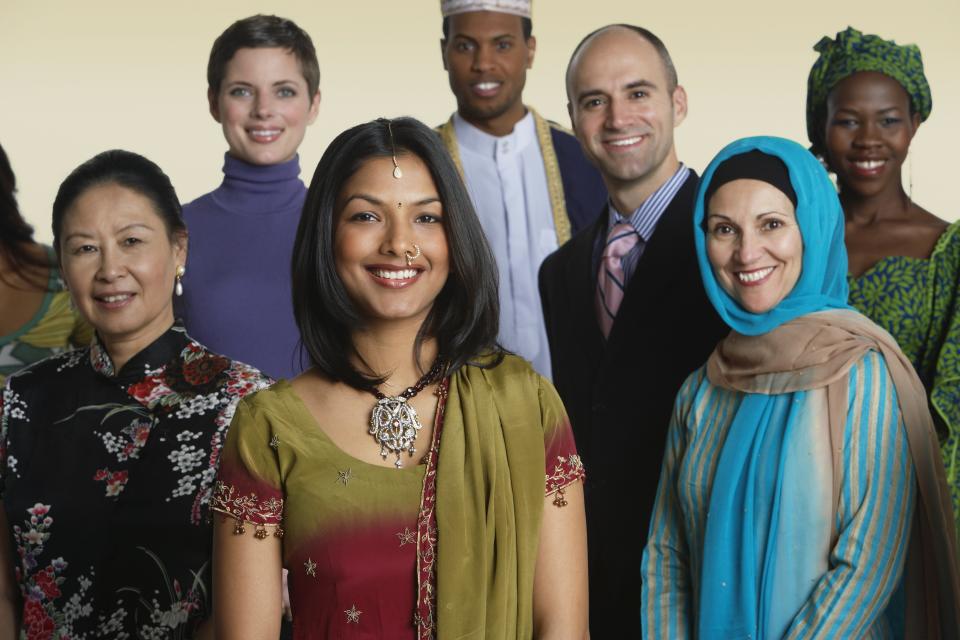 Multi-ethnic people in traditional dress