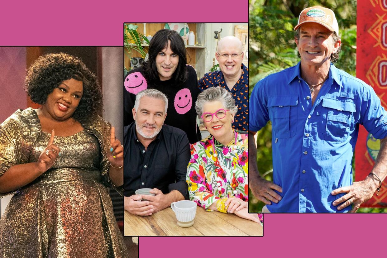 Nicole Byer on 'Nailed It!'; Noel Fielding, Matt Lucas, Paul Hollywood, and Prue Leith on 'The Great British Baking Show'; Jeff Probst on 'Survivor'