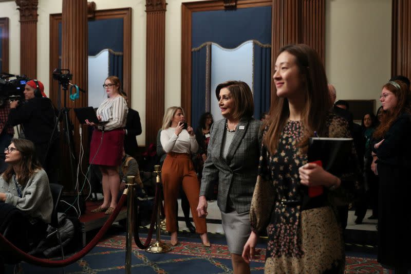 U.S. House Speaker Nancy Pelosi (D-CA) arrives at a news conference on Capitol Hill in Washington