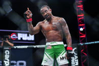 Bubba Jenkins gestures during a Professional Fighters League mixed martial arts bout against Bobby Moffett in Atlantic City, N.J., Thursday, June 10, 2021. (AP Photo/Matt Rourke)