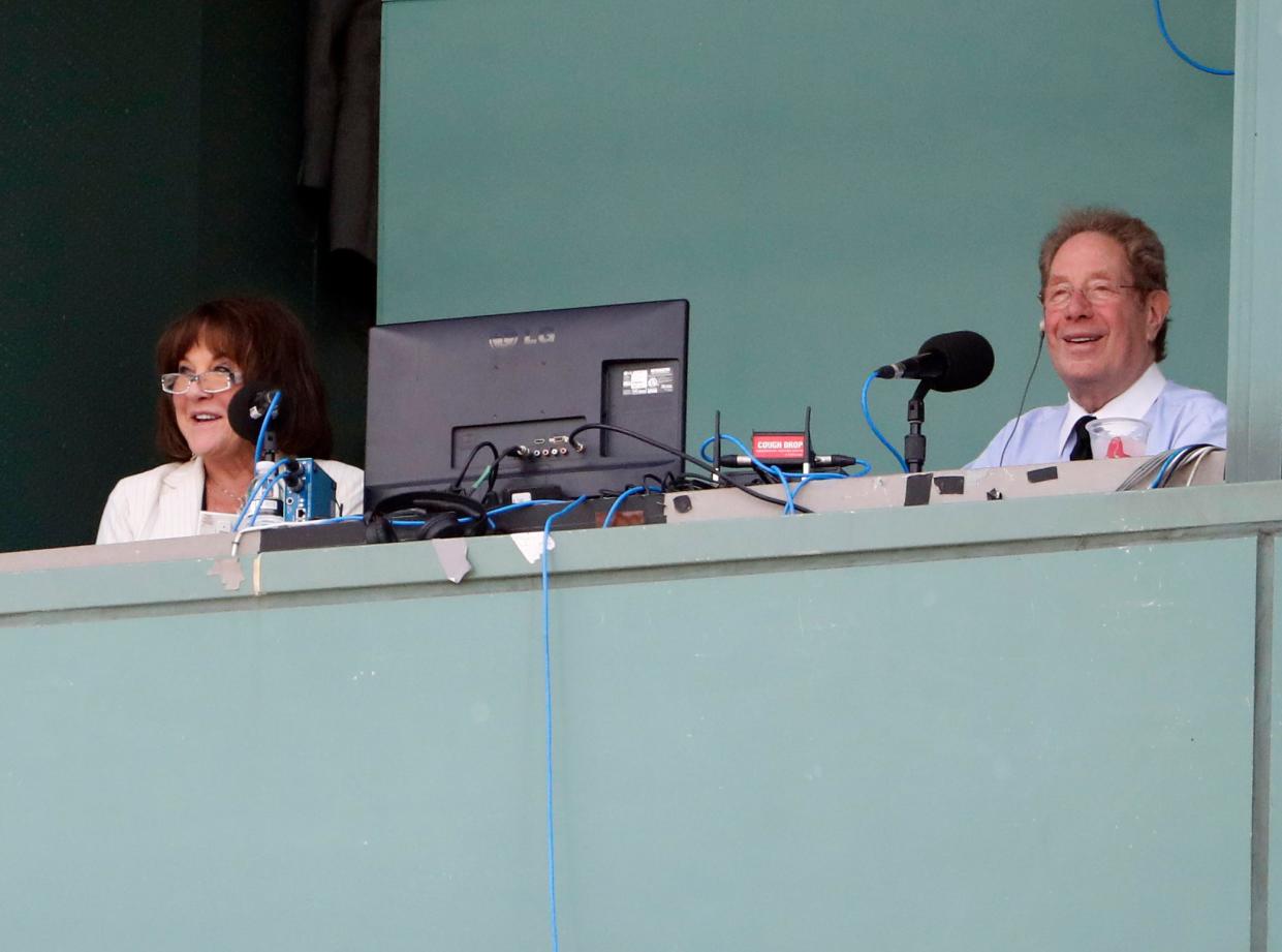 Aug 20, 2017; Boston, MA, USA; WFAN New York Yankees broadcasters Suzyn Waldman and John Sterling call the game between the Boston Red Sox and the New York Yankees at Fenway Park. Mandatory Credit: Winslow Townson-USA TODAY Sports