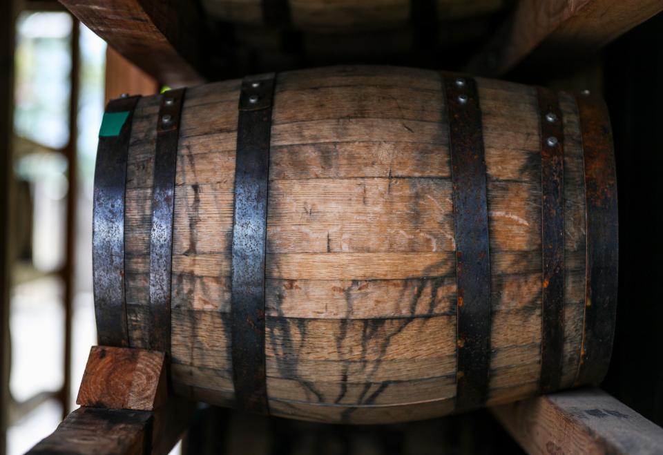 The barrels of bourbon will age two years inside a small rickhouse at Limestone Branch Distillery.