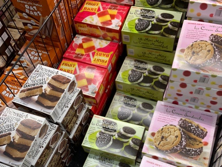 Ice cream treats in colorful boxes at Trader Joe's