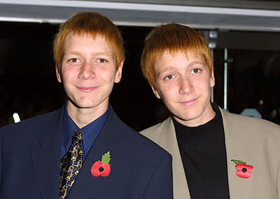 James Phelps and Oliver Phelps at the London premiere of Warner Brothers' Harry Potter and The Sorcerer's Stone