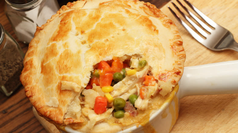 Close up of chicken pot pie