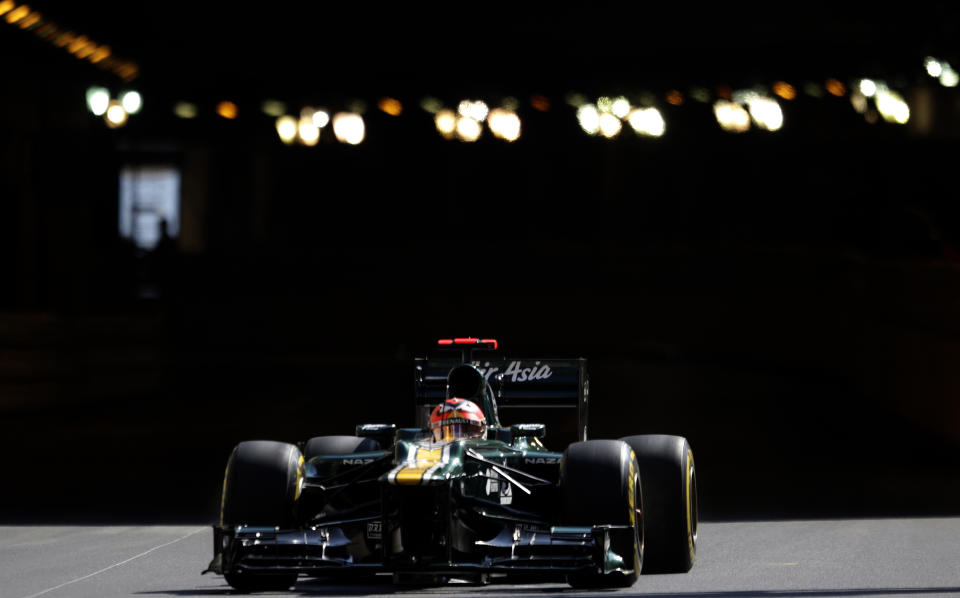 Caterham F1 Team's Finnish driver Heikki Kovalainen drives during first practice session at the Circuit de Monaco on May 24, 2012 in Monte Carlo ahead of the Monaco Formula One Grand Prix. AFP PHOTO / JEAN-CHRISTOPHE MAGNENETJEAN-CHRISTOPHE MAGNENET/AFP/GettyImages