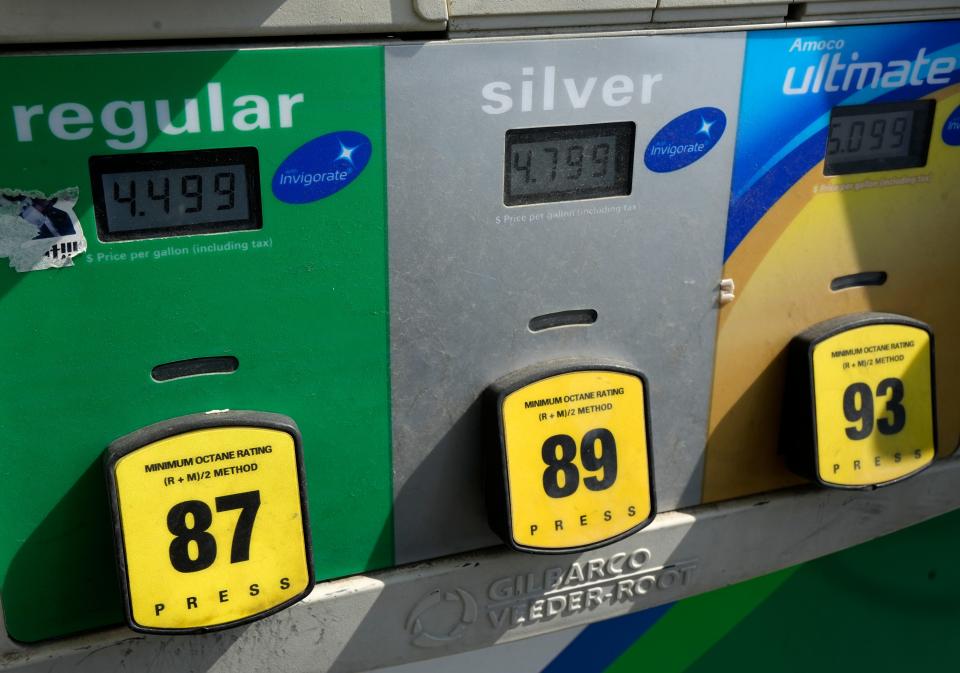 Gas prices around Columbus averaged $4.48 on Thursday for a gallon of regular gas, while a price of $4.49 was seen at a BP gas station at North High Street and West Henderson Road in the city's Clintonville neighborhood.