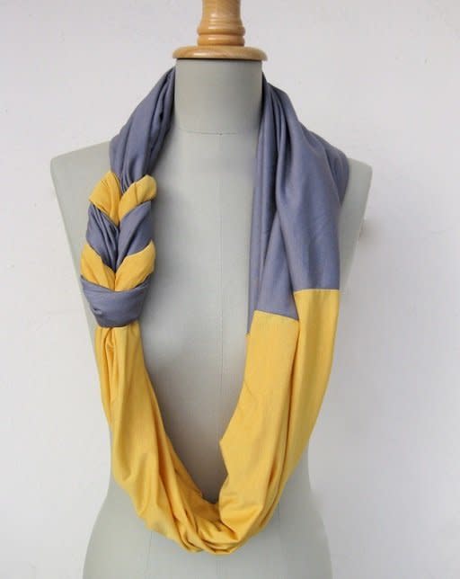 This braided scarf can add a pop of color to any cool-weather outfit. You can find out how to make it at <a href="http://alldaychic.com/old-t-shirts-braided-scarf-diy/" target="_blank">AllDayChic</a>.