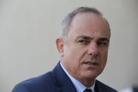 FILE - In this Jan. 14, 2019 file photo, Israel Energy Minister Yuval Steinitz, speaks during an interview with The Associated Press, in Cairo, Egypt. Lebanon and Israel have reached an agreement on a framework of indirect, U.S.-mediated talks over a longstanding disputed maritime border between the two countries, the parties announced Thursday, Oct. 1, 2020. The talks will be held at the headquarters of the U.N. peacekeeping force in the southern Lebanese border town of Naqoura under the banner of the United Nations. Steinitz will lead the Israeli delegation. (AP Photo/Amr Nabil, File)