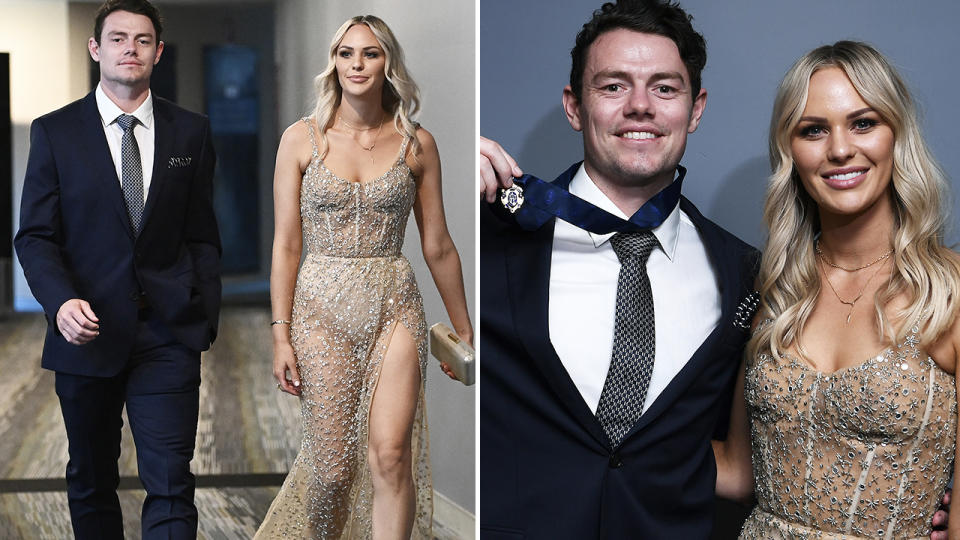 Lachie Neale and wife Julie at the Brownlow Medal night. Image: Getty