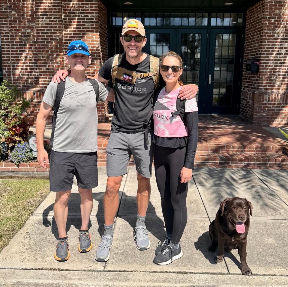 Times-Union columnist Mark Woods went for a ruck with Jason and Emily McCarthy, co-founders of GORUCK, and their chocolate lab, Monster, from the Jacksonville Beach offices.