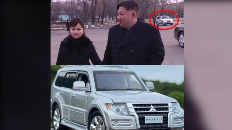 金正恩後方出現日本三菱汽車（Mitsubishi）旗下的suv車款「帕傑羅」（Pajero）。（圖／翻攝自《韓聯社》 