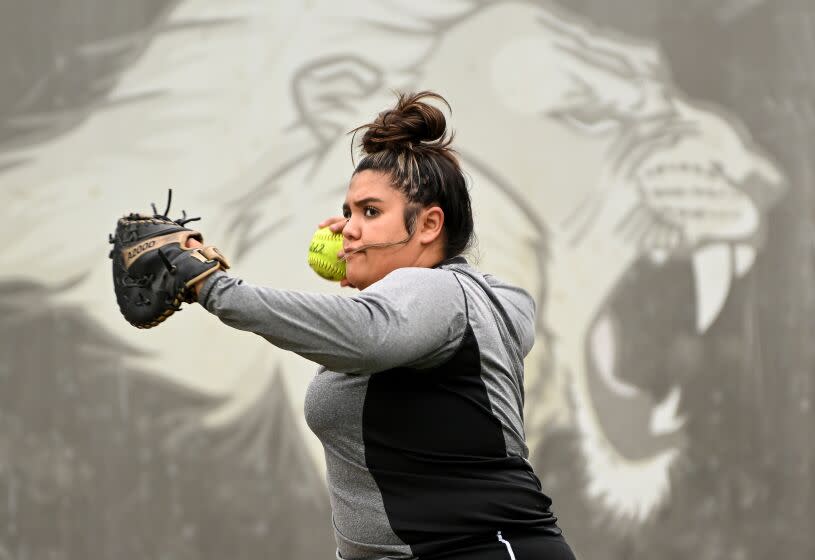 Los Angeles, California May 25, 2023-Oaks Christian High School softball player of the year Anahi Arreola. (Wally Skalij/Los Angeles Times)