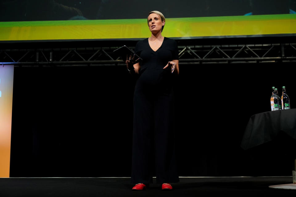 TV presenter Steph McGovern speaks at the Convention of the North at the Magna Centre in Rotherham, Britain September 13, 2019. Christopher Furlong/Pool via REUTERS